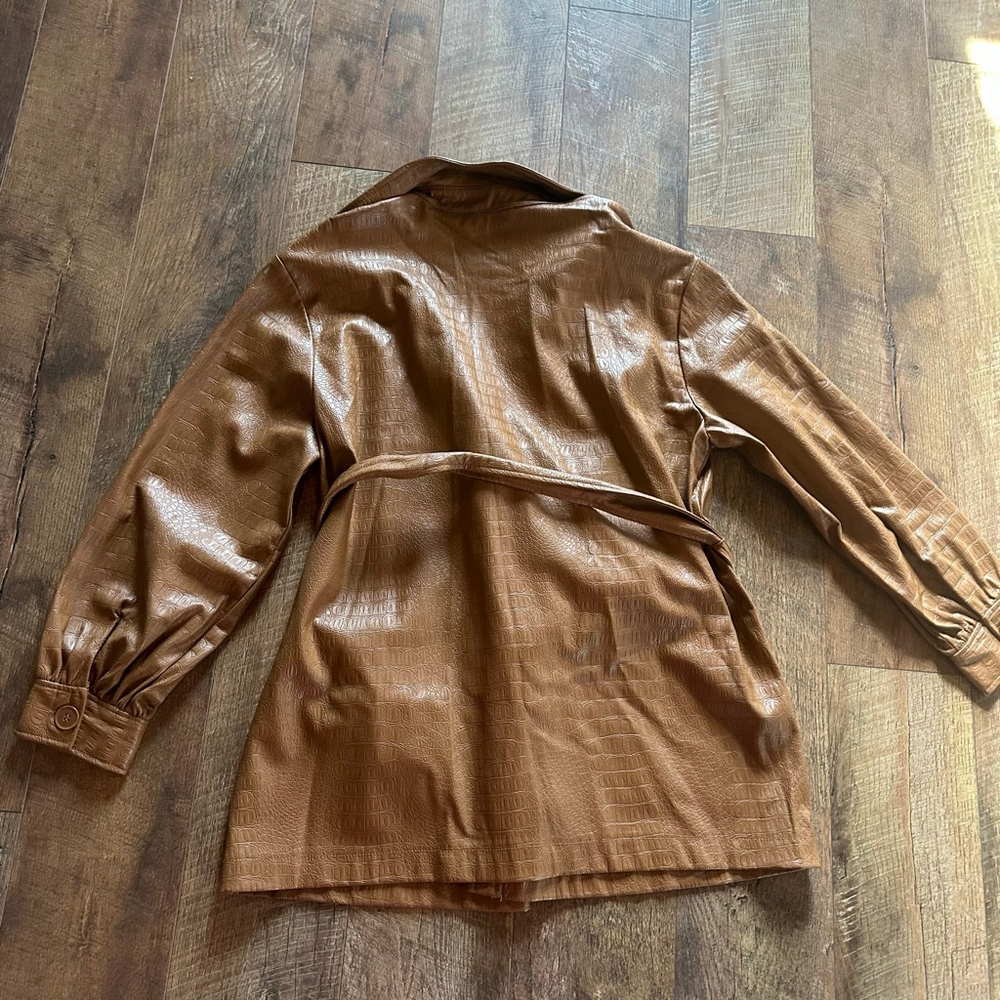Women's MARC NEW YORK Brown Croc Embossed Faux Leather Jacket M - Picture 14 of 15
